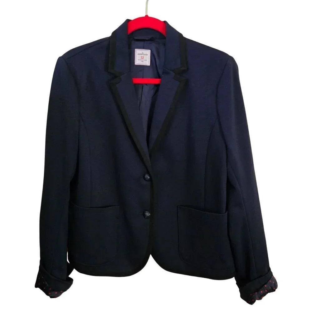 Gap Ponte Academy Blazer Navy Red Polka Dot Cuff Lining Ornate Buttons Size 12